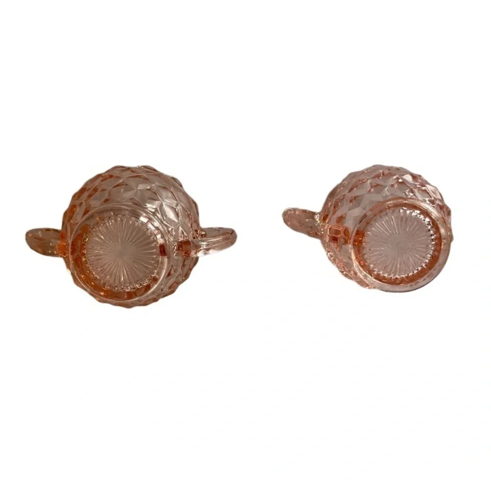 Pink Depression Glass Cube Pattern Sugar & Creamer Set